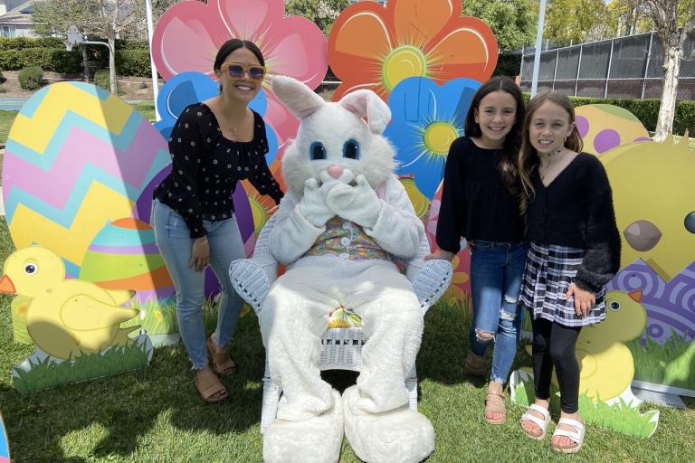 Spring festival at Central Park, Murietta, CA. Ladies posing with Bunny Mascot