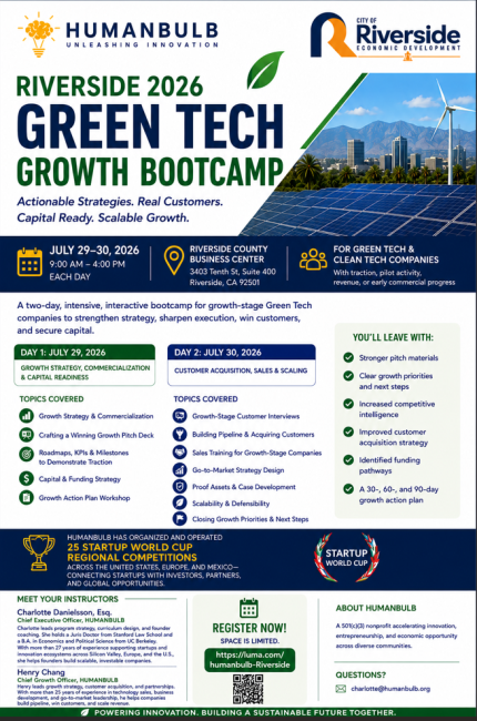 Riverside Green Tech Growth Bootcamp Flyer