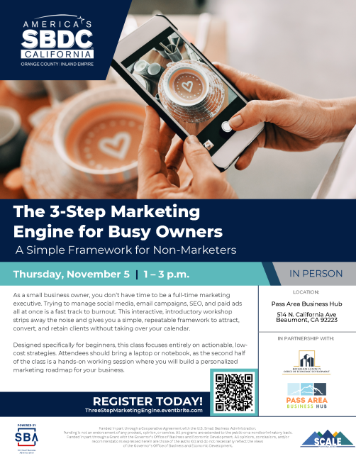 The 3-Step Marketing Engine for Busy Owners Flyer
